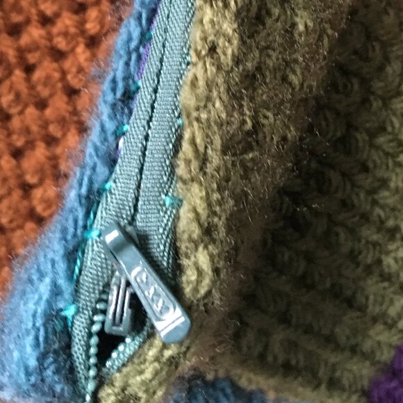 Handmade Tunisian Crocheted Multi-Colored Square Checkerboard Accent Pillow - Picture 12 of 16